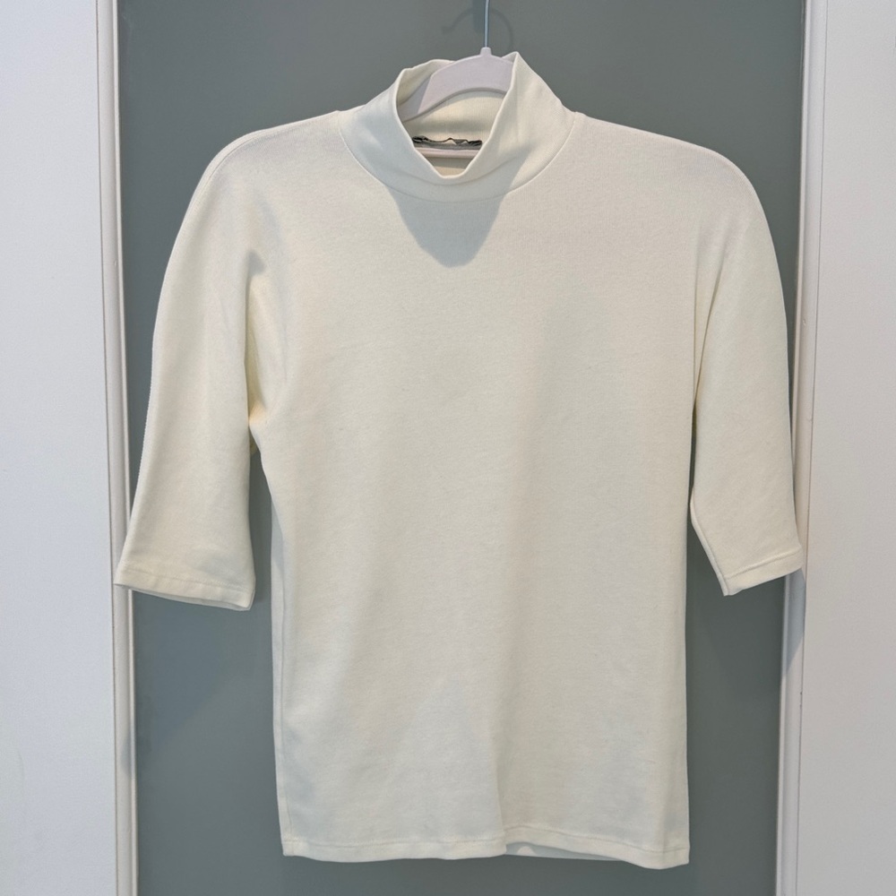 Zara Cream Mock Neck Short Sleeve Top